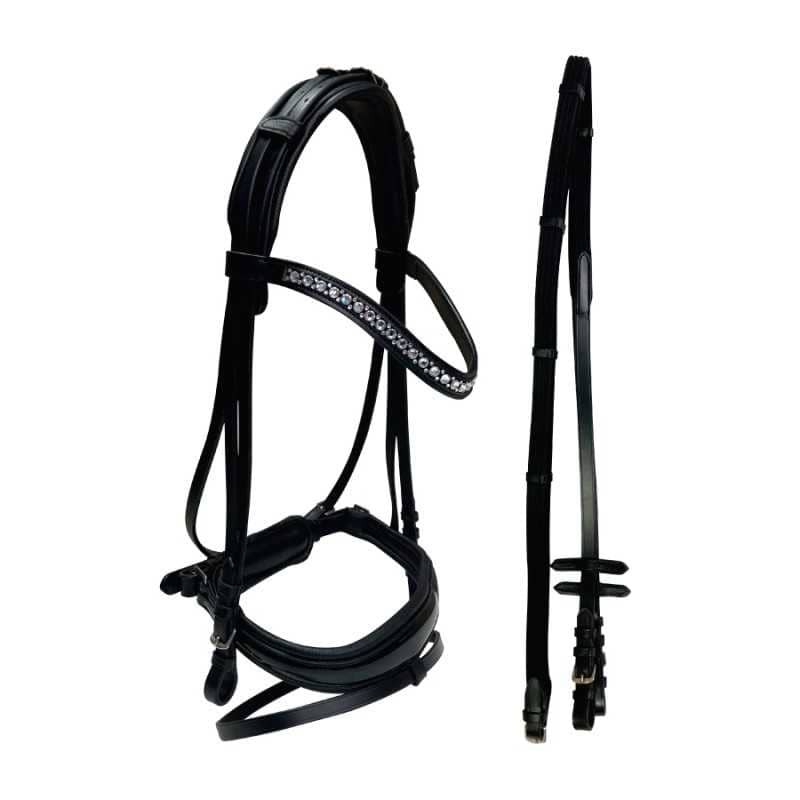 Cabezada para filete ergonómica con frontalera decorada y riendas de lona