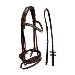 Cabezada para filete ergonómica con frontalera decorada y riendas de lona