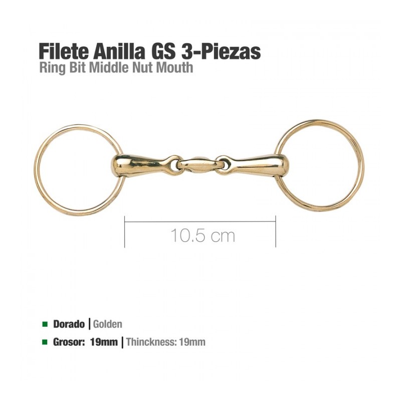 Loose Ring gold snaffle bit with lozenge